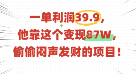 一单利润39.9，有人靠这个变现几十个，偷偷闷声发财的项目-58创客网