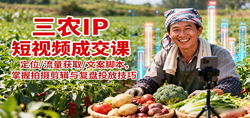 三农IP短视频成交课：定位/流量获取/文案脚本，掌握拍摄剪辑与复盘投放技巧-58创客网