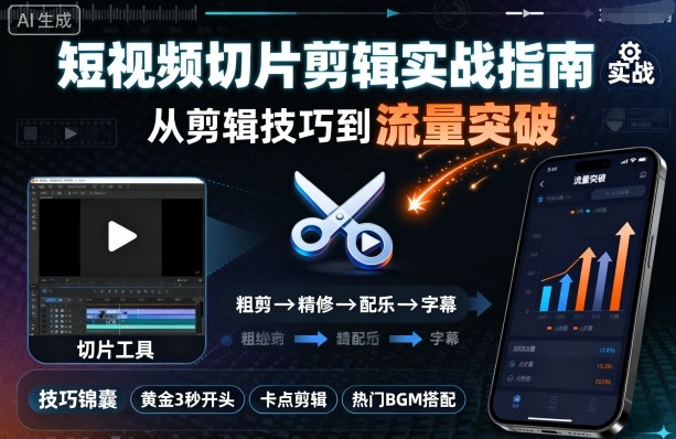 短视频切片剪辑实战指南，从剪辑技巧到流量突破-多米联创
