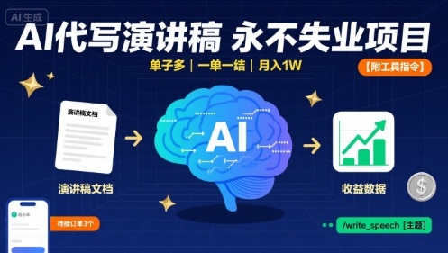 AI代写演讲稿，永不失业项目，单子多，一单一结，月入1W【附工具指令】-多米联创