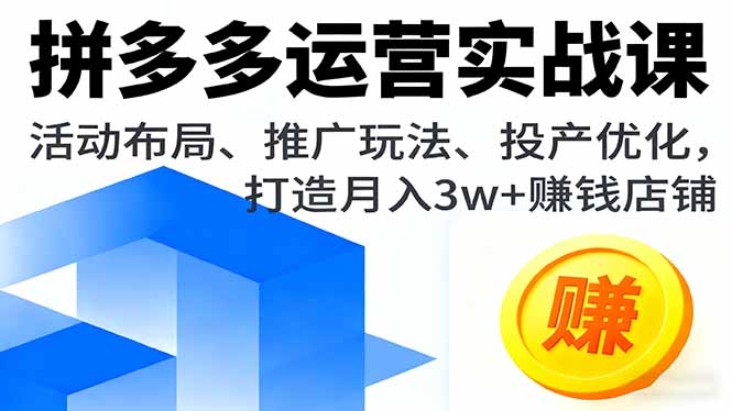 拼多多运营实战课，活动布局、推广玩法、投产优化，打造月入3w+赚钱店铺-多米联创
