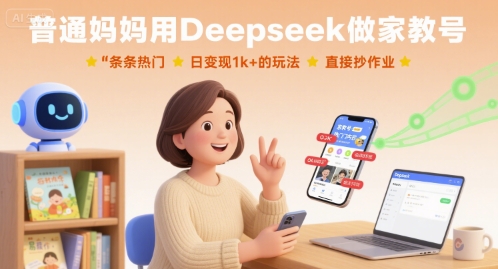 普通妈妈用Deepseek做家教号，条条热门，日变现1k+的玩法，直接抄作业-58创客网