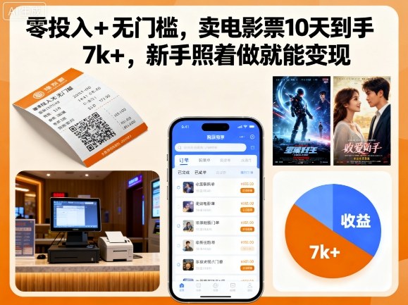 零投入+无门槛，卖电影票10天到手7k+，新手照着做就能变现【揭秘】-多米联创