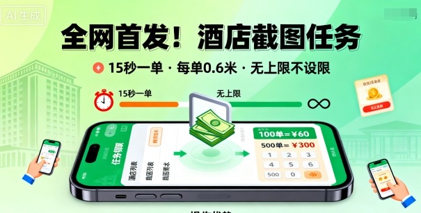 全网首发！酒店截图任务，15秒一单，每单0.6米，任务无上限不设限，矩阵操作单日3张到手【揭秘】-多米联创