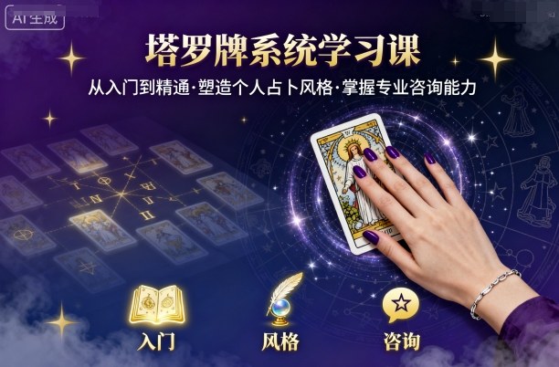 塔罗牌系统学习课，助你从入门到精通，塑造个人占卜风格，掌握专业咨询能力-多米联创