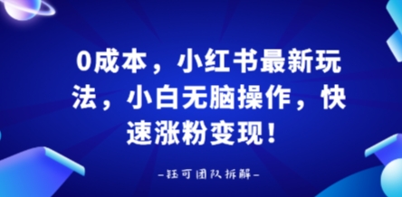 0成本，小红书最新玩法，小白无脑操作，快速涨粉变现-58创客网