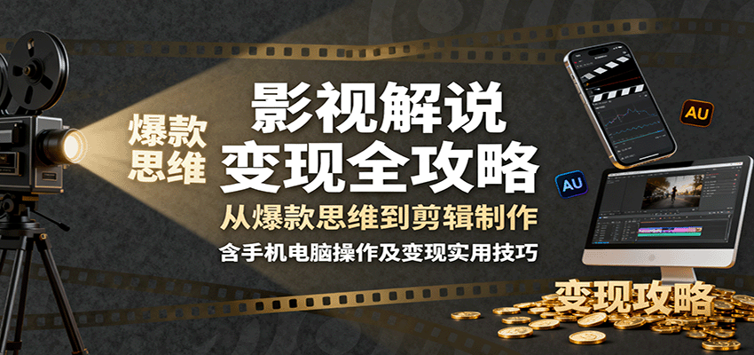 影视解说变现全攻略：从爆款思维到剪辑制作，含手机电脑操作及变现实用技巧-多米联创