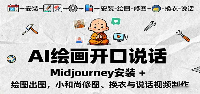 AI绘画开口说话，Midjourney安装 + 绘图出图，小和尚修图、换衣与说话视频制作-多米联创