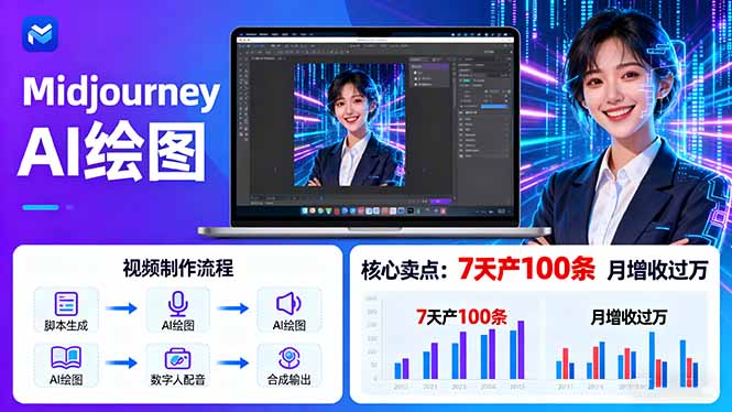 AI绘图照片开口说话视频制作：Midjourney+数字人，7天产100条月增收过万-多米联创