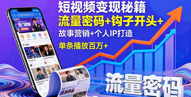 短视频变现秘籍，流量密码+钩子开头+故事营销+个人IP打造，单条播放百万+-多米联创