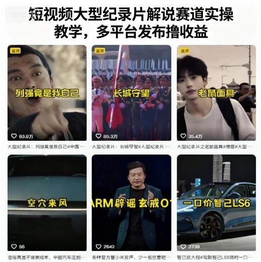 短视频大型纪录片解说赛道实操教学，多平台发布撸收益-多米联创