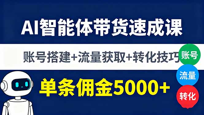AI智能体带货速成课，账号搭建+流量获取+转化技巧，单条佣金5000+-多米联创