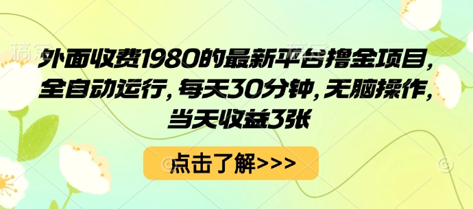 外面收费1980的最新平台撸金项目，全自动运行，每天30分钟，无脑操作，当天收益3张【揭秘】-58创客网