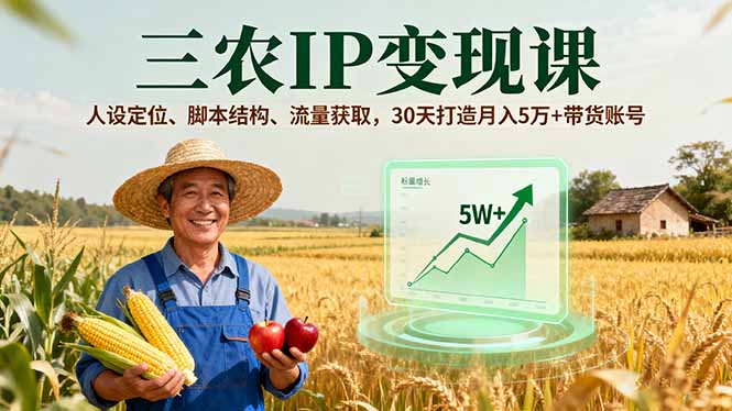 三农IP变现课，人设定位、脚本结构、流量获取，30天打造月入5万+带货账号-58创客网