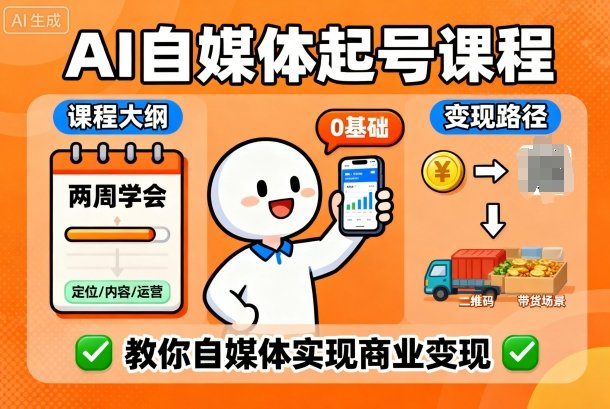 AI自媒体起号课程，0基础小白两周学会，教你自媒体实现商业变现-多米联创