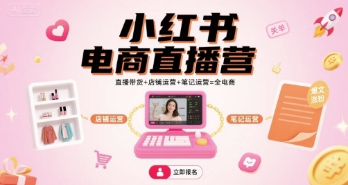 小红书电商直播营，直播带货+店铺运营+笔记运营=全电商-58创客网