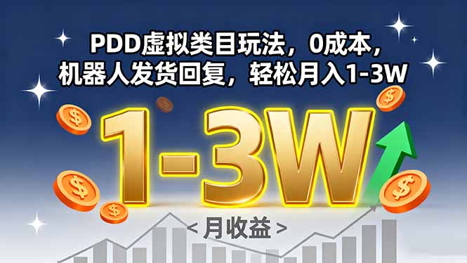 PDD虚拟类目玩法，0成本，机器人发货回复，轻松月入1-3W-58创客网