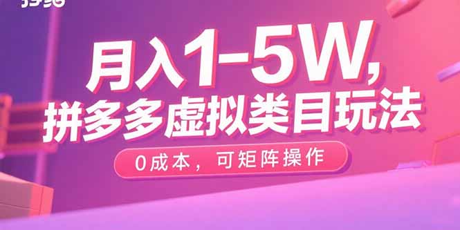 月入1-5W，拼多多虚拟类目玩法，0成本，可矩阵操作-多米联创
