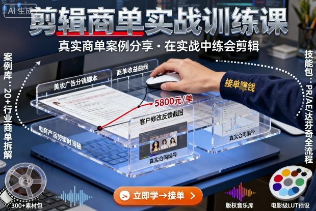 剪辑商单实战训练课，真实商单案例分享，在实战中练会剪辑-58创客网