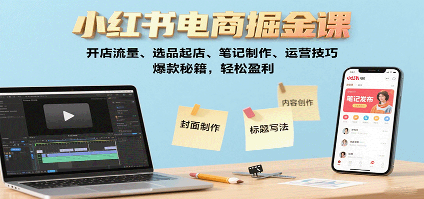 小红书电商掘金课：开店流量、选品起店、笔记制作、运营技巧，爆款秘籍，轻松盈利-58创客网