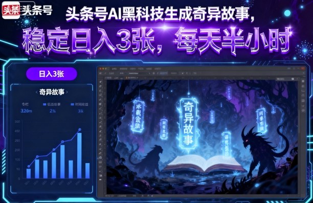 头条号AI黑科技生成奇异故事，稳定日入3张，每天半小时-多米联创