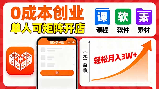 拼多多虚拟电商，0成本，单人可矩阵开店，轻松月入3W+-58创客网