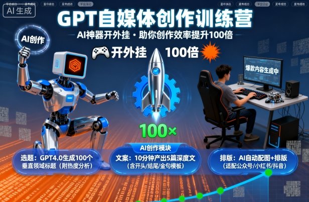 GPT自媒体创作训练营：AI神器开外挂，助你创作效率提升100倍-多米联创