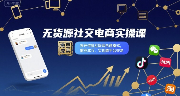 无货源社交电商实操课，绕开传统互联网电商模式，撒豆成兵，实现跨平台交易-58创客网