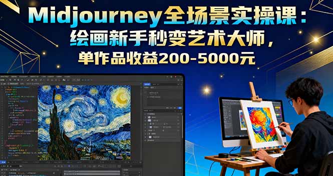 Midjourney全场景实操课：绘画新手秒变艺术大师，单作品收益200-5000元-多米联创