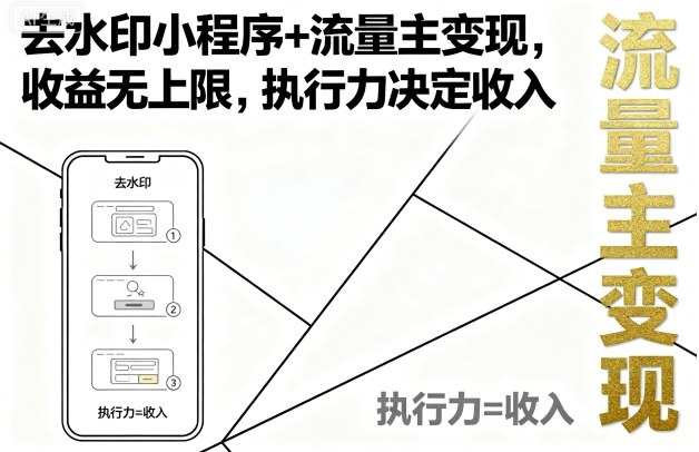 去水印小程序+流量主变现，收益无上限，执行力决定收入-58创客网