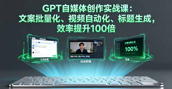 GPT自媒体创作实战课：文案批量化、视频自动化、标题生成，效率提升100倍-多米联创