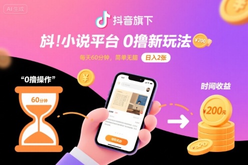 抖音旗下小说平台0撸新玩法，每天挂G60分钟，简单无脑，日入2张【揭秘】-58创客网