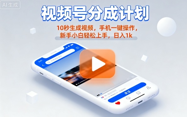 视频号分成计划懒人玩法，10秒生成视频，手机一键操作，新手小白轻松上手，日入1K【揭秘】-多米联创