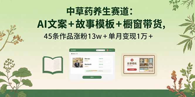 中草药养生赛道：AI文案+故事模板+橱带货，45条作品涨粉13w+单月变现1万+-58创客网