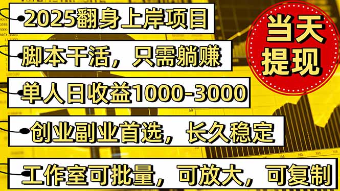稳定八年美金掘金2.0脚本干活，只需躺赚。单人日收益1000-3000可批量、…-58创客
