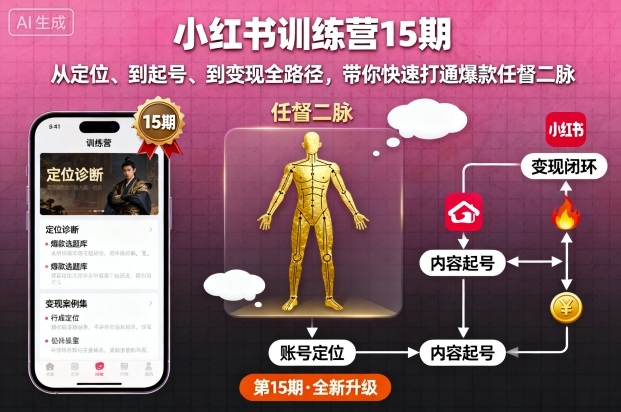 小红书训练营15期，从定位、到起号、到变现全路径，带你快速打通爆款任督二脉-58创客网