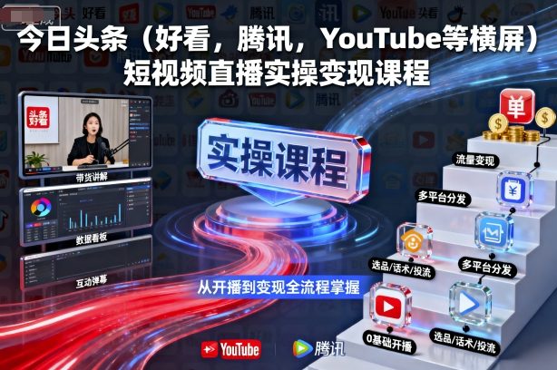 今日头条(好看，腾讯，YouTube等横屏)短视频直播实操变现课程-58创客网
