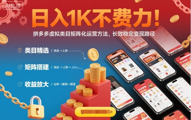 日入1K不费力！拼多多虚拟类目矩阵化运营方法，长效稳定变现路径-58创客