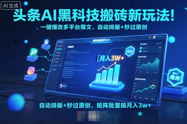 头条AI黑科技搬砖新玩法！一键爆改多平台爆文，自动排版+秒过原创，矩阵批量搞月入3w+【揭秘】-58创客