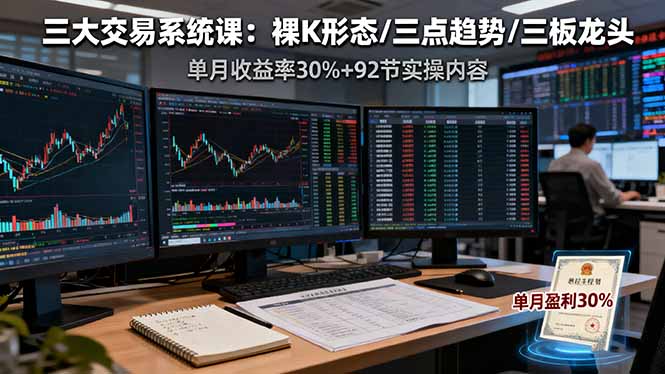 三大交易系统课：裸K形态/三点趋势/三板体系，单月收益率30%+92节实操内容-58创客