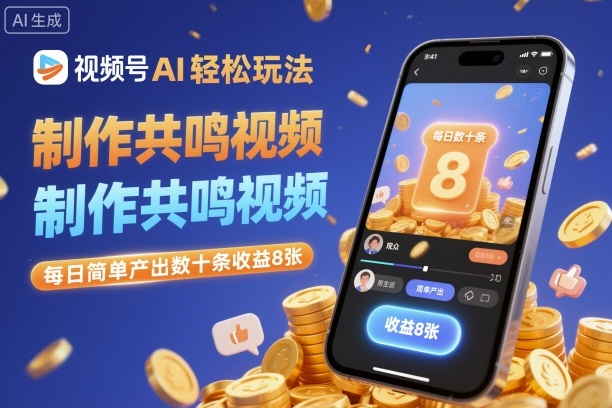 视频号AI轻松玩法，制作共鸣视频，每日简单产出数十条收益8张-申水仓