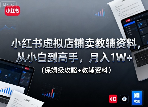 小红书虚拟店铺卖教辅资料，从小白到高手，月入1W+(保姆级攻略+教辅资料)-58创客