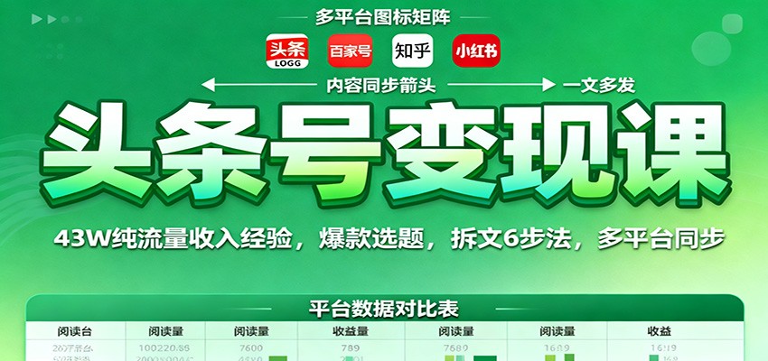 头条号变现课:43W纯流量收入经验,爆款选题,拆文6步法,多平台同步-58创客