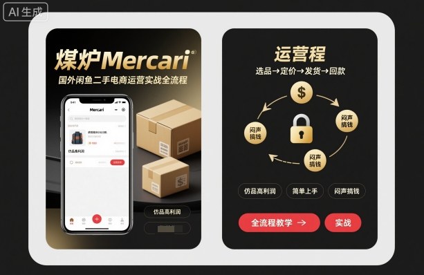 煤炉Mercari国外闲鱼二手电商运营实战全流程，仿品高利润，简单上手，闷声搞钱-58创客