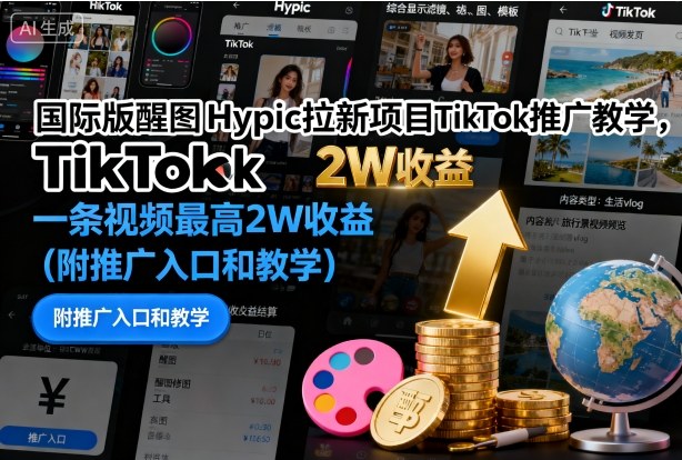 国际版醒图Hypic拉新项目TikTok推广教学，一条视频最高2W收益(附推广入口和教学)-58创客