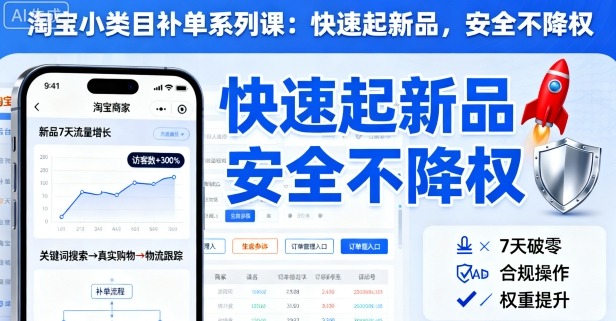 淘宝小类目补单系列课，快速起新品，安全不降权-58创客