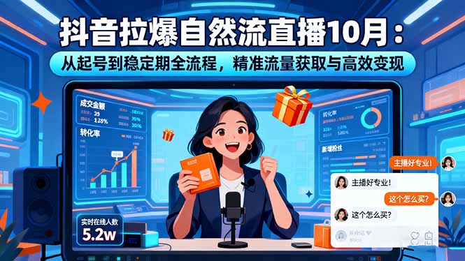 抖音拉爆自然流直播10月：从起号到稳定期全流程，精准流量获取与高效变现-58创客