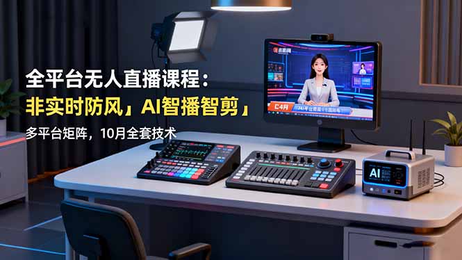 全平台无人直播课程：非实时防风＋AI智播智剪＋多平台矩阵，10月全套技术-58创客