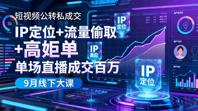 短视频公转私成交9月线下大课,IP定位+流量偷取+高客单,单场直播成交百万-58创客