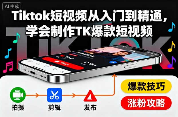 Tiktok短视频从入门到精通,学会制作TK爆款短视频-58创客